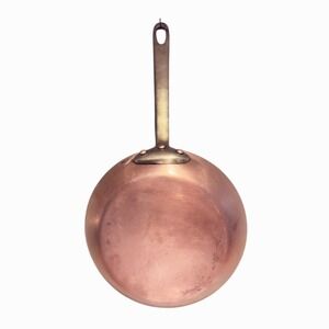 French Copper Saute Pan 7 Inch Tin Lined Brass Handle Heavy Made In France